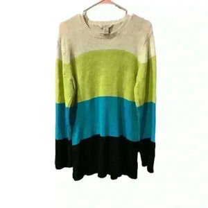 Vintage Color Block Striped Neon Sweater Urban Works